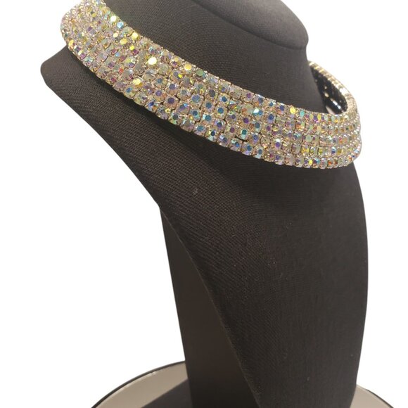 Vintage 5 Row Aurora Borealis Choker - Picture 3 of 12